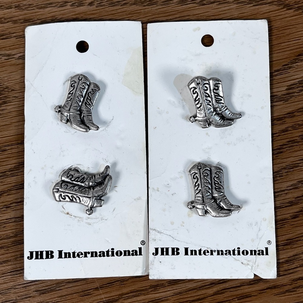 VTG‎ JHB International Silver Tone Cowboy Boot & Saddle Charms Set Made in Italy